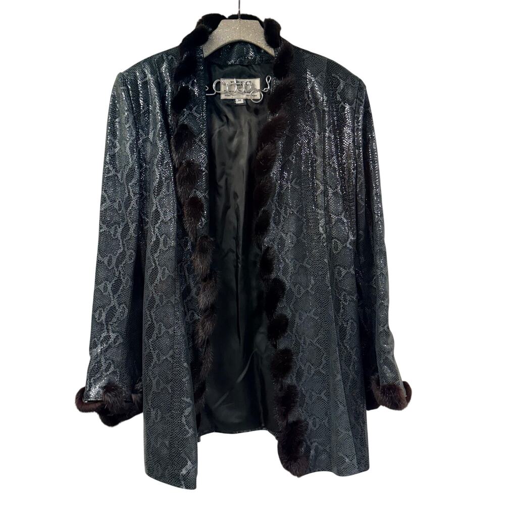 Dero Snakeskin Print Leather Coat Fur Lined Trim Jacket Rocco D’Amelio
